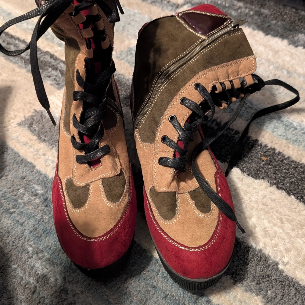 Rouge Helium Red and Tan Lace Up Boots